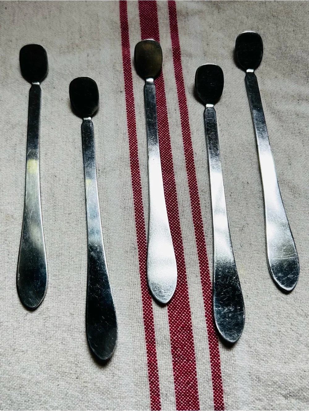 Set of five vintage Sveico stainless drink/coffee stirrers. Made in Sweden.